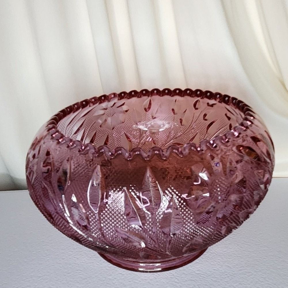 Fenton Pink/Purple Cut Glass Candle Bowl